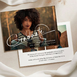 Modern Script Graduate 3 Photo Collage Graduation Announcement
