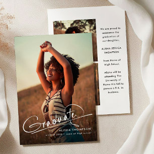 Modern Script Graduate 3 Photo Collage Graduation Announcement