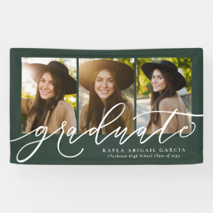 Modern script graduate 3 photo green graduation banner