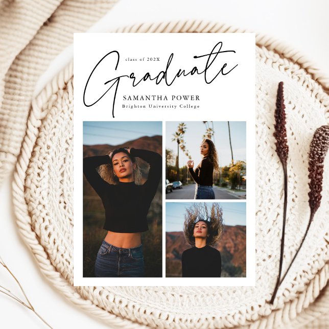 Modern Script  Graduate 3 Photos Graduation Announcement (Creator Uploaded)