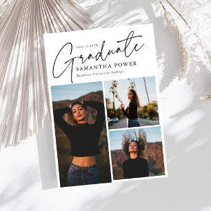 Modern Script Graduate 3 Photos Graduation Announcement
