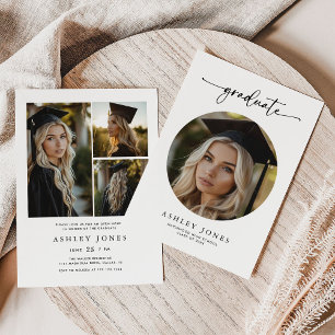 Modern Script Graduate 4 Photo Collage Graduation Invitation