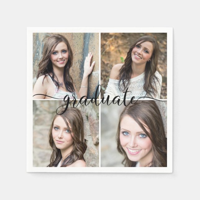 Modern Script GRADUATE 4 Photo Collage Napkin (Front)