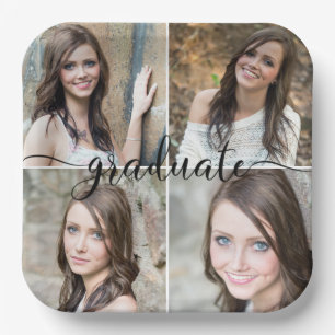 Modern Script GRADUATE 4 Photo Collage Paper Plate