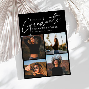 Modern Script  Graduate 4 Photos Graduation Announcement