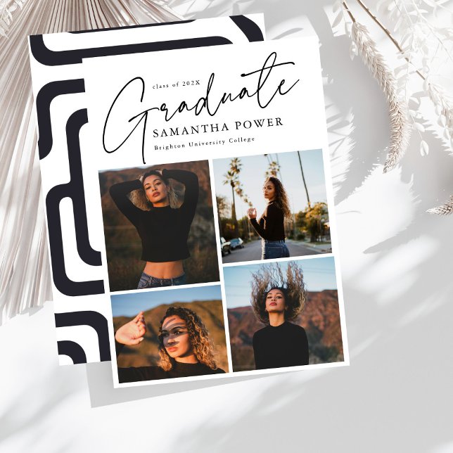 Modern Script  Graduate 4 Photos Graduation Announcement (Creator Uploaded)