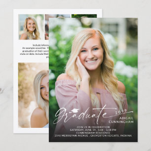 Modern Script Graduate 5 Photo Graduation Invitation