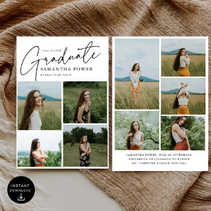 Modern Script  Graduate 9 Photos Graduation Announcement