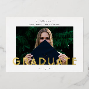 modern script graduate announcement foil card