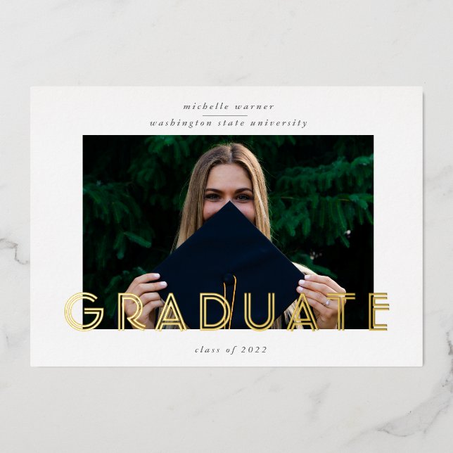 modern script graduate announcement foil card (Front)