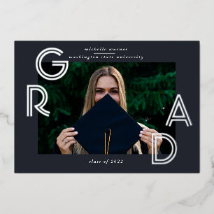 modern script graduate announcement foil card