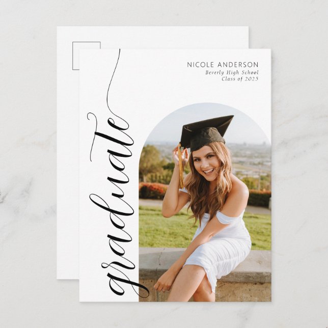 Modern Script Graduate Arch Photo Invitation Postcard (Front/Back)