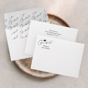 Modern Script Graduate Black and White Graduation  Envelope