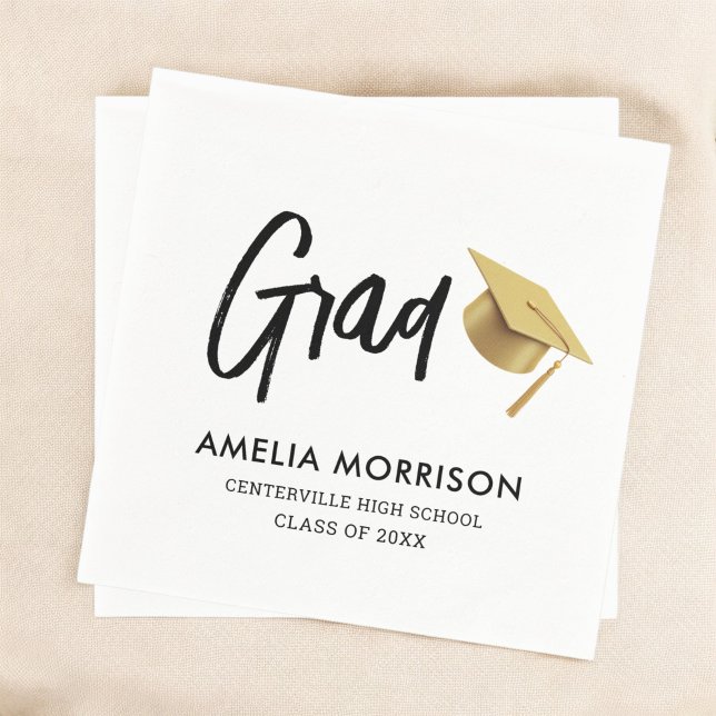 Modern Script Graduate Gold Cap Graduation Napkin (Creator Uploaded)