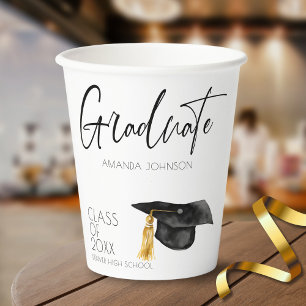 Modern Script Graduate Hat Graduation  Paper Cups