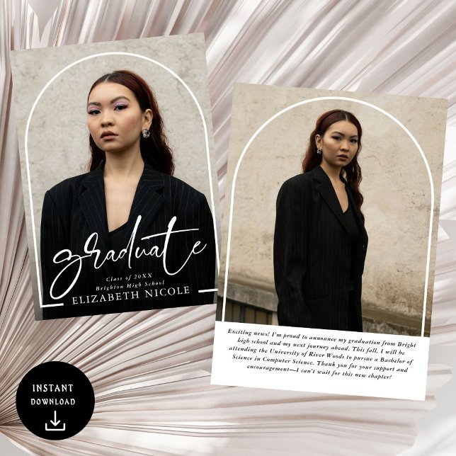 Modern Script  Graduate  Photo Arch Graduation Announcement (Creator Uploaded)