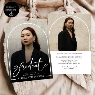 Modern Script Graduate Photo Arch Graduation Invitation