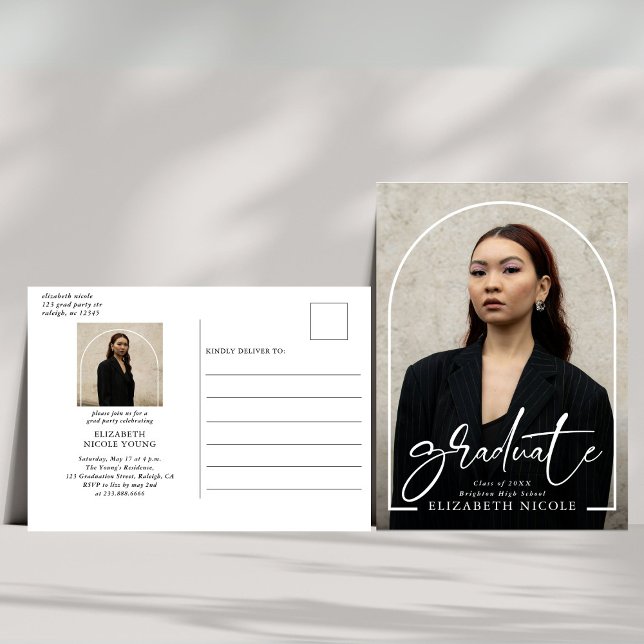 Modern Script Graduate Photo Arch Graduation Party Postcard (Creator Uploaded)
