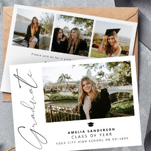 Modern script graduate photo collage graduation invitation