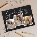 Modern Script Graduate Photo Collage Graduation Invitation<br><div class="desc">A Modern Script Graduate Photo Collage Graduation Invitation with handwritten font and 3 photos on the front with name and graduation details. The back has 2 photos and party details. Click the edit button to customize this design.</div>