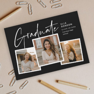 Modern Script Graduate Photo Collage Graduation Invitation