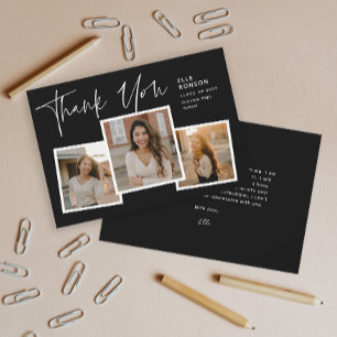Modern Script Graduate Photo Collage Graduation Thank You Card