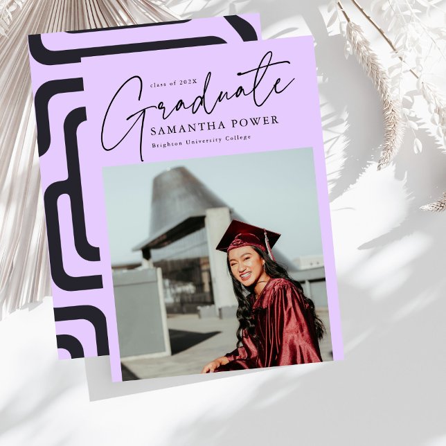 Modern Script  Graduate Photo Geometric Graduation Announcement (Creator Uploaded)