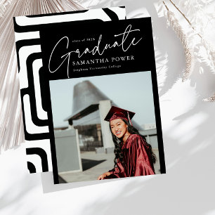 Modern Script  Graduate Photo Geometric Graduation Announcement