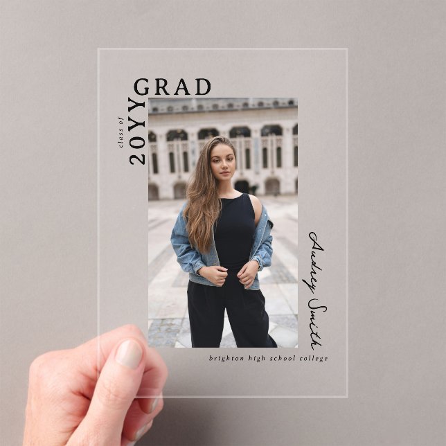 Modern Script Graduate Photo Graduation Acrylic Invitations (Insitu (Handheld))