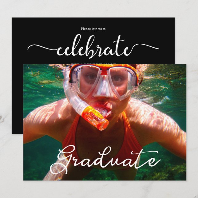Modern Script Graduate Photo Graduation Invitation (Front/Back)