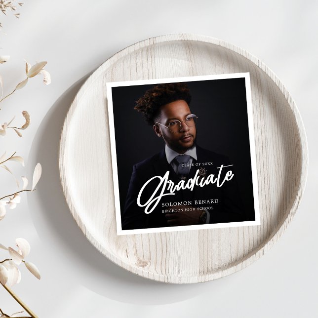 Modern Script Graduate Photo Graduation Napkin (Creator Uploaded)