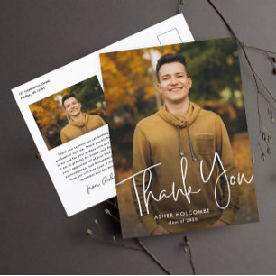 Modern Script Graduate Photo Graduation Thank You Postcard