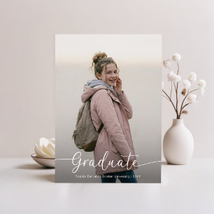 Modern Script Graduate Photo Pink Bow Graduation Thank You Card