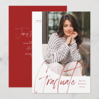 Modern script graduate red one photo graduation