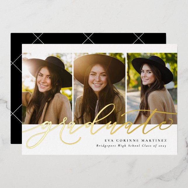 Modern script graduate simple 3 photo graduation (Front/Back)