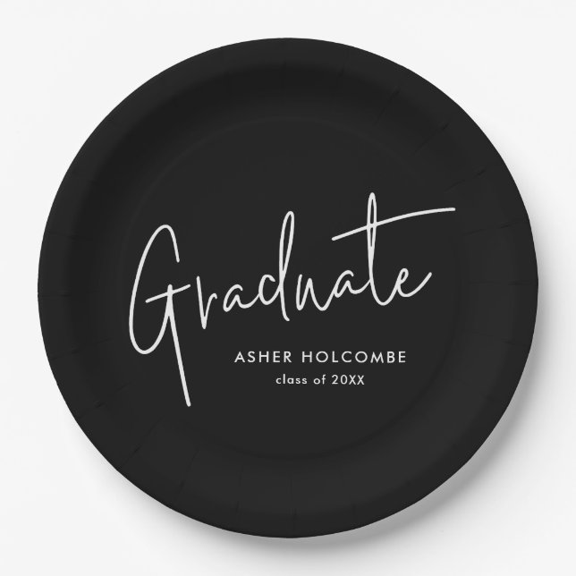 Modern Script Graduate Simple Graduation Paper Plate (Front)