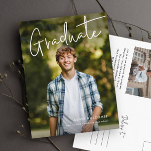 Modern Script Graduate Simple Photo Graduation Invitation Postcard