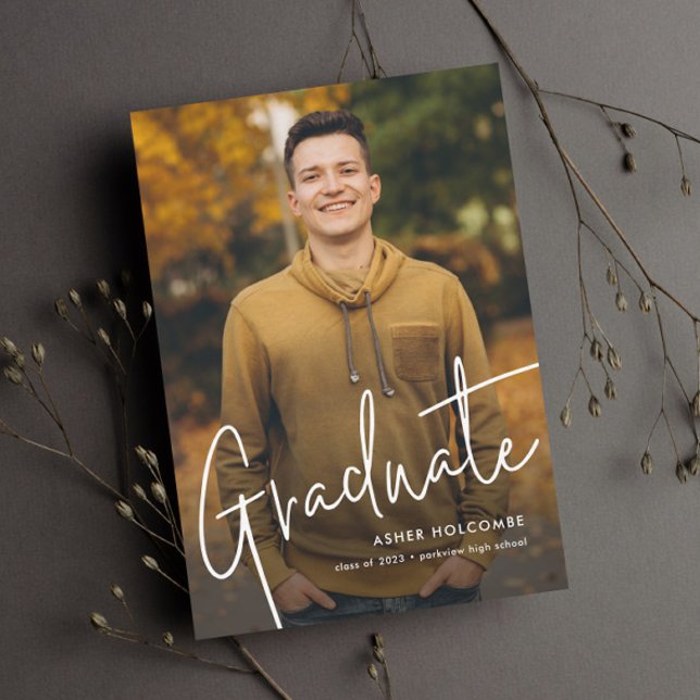 Modern Script Graduate Simple Photo Graduation Magnetic Invitation (Creator Uploaded)
