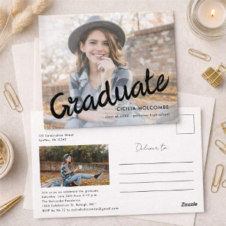 Modern Script Graduate Simple Photo Graduation Postcard