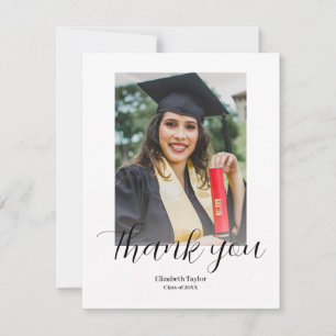 Modern Script Graduate Simple Photo Graduation Thank You Card