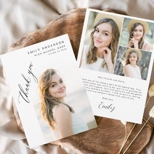 Modern Script Graduate Simple Photo Graduation  Thank You Card
