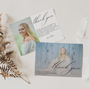 Modern Script Graduate Simple Photo Graduation  Thank You Card