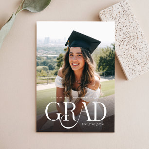 Modern Script Graduate Simple Two Photo Graduation Announcement