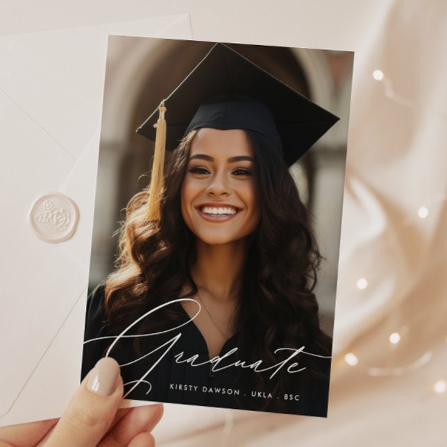 Modern Script GRADUATE Two Photo GRADUATION Announcement (Creator Uploaded)