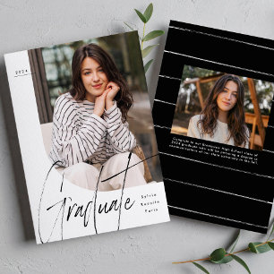 Modern script graduate unique two photo graduation announcement