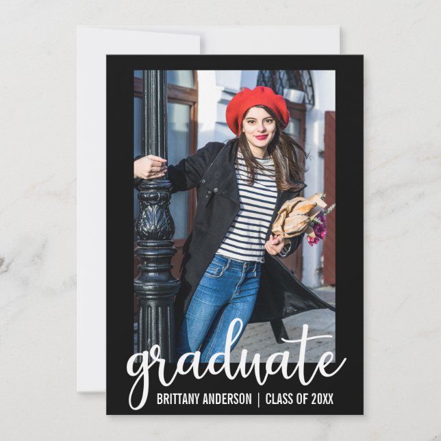 Modern Script Graduation Announcement Photo Card B (Front)