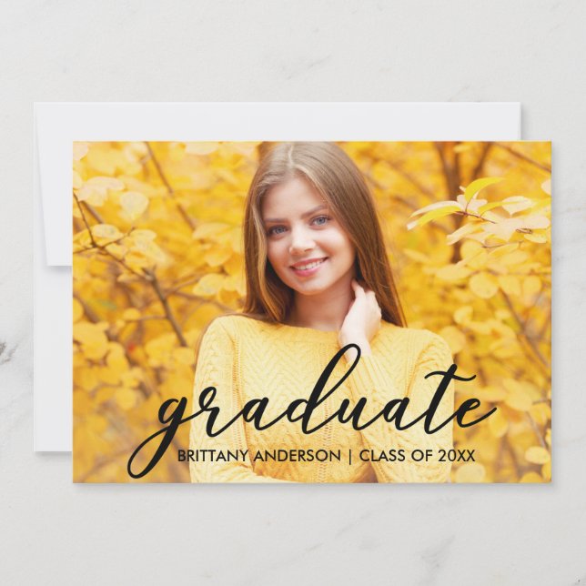 Modern Script Graduation Announcement Photo Card B (Front)