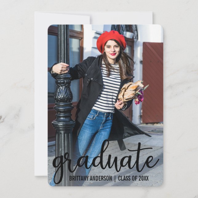 Modern Script Graduation Announcement Photo Card R (Front)