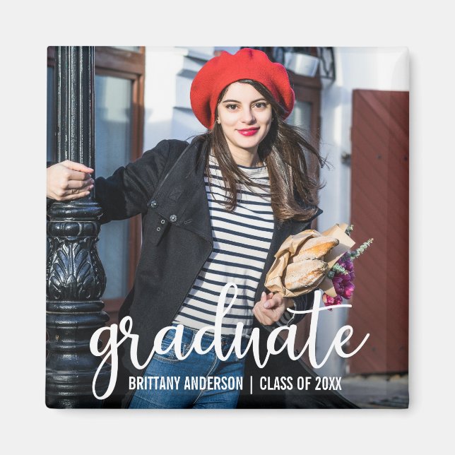 Modern Script Graduation Announcement Photo W Magnet (Front)