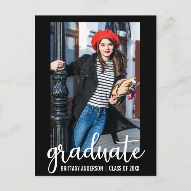 Modern Script Graduation Announcement Photo WB (Front)